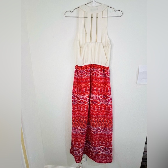 Indulge Boho Sleeveless Maxi Dress Size Small Red Ikat Print Chic Versatile - Picture 7 of 11
